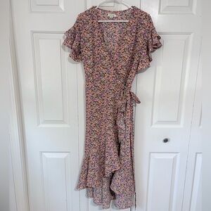 Max Studio Asymmetrical Floral Dress - Pink and Black